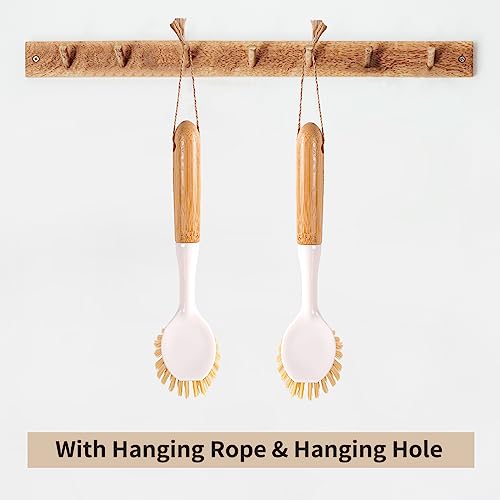 Kitchen Dish & Cast Iron Brush with Scraper, [2 Pack] Skillet Scrub Cleaner with Handle, Kitchen Cleaning Scrubber for Dishes, Pots, Cast Iron Skillet, Non-Stick Frying Pans, Sinks and House Cleaning