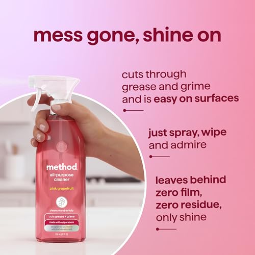 method All-Purpose Cleaner Spray, Pink Grapefruit - Cuts Grease & Grime on Counters, Glass, Sealed Wood & Floors, for Kitchen & Bathroom, 28 fl oz