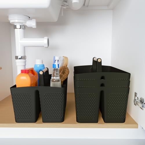 Xuhdukc Shower Caddy Portable and Cleaning Caddy Organizer for Bathroom, Kitchen, Toiletries Storage ，Caddy organizer with handle, Rust-Resistant, Durable Material (Black, 9.36" L×7.73" W×7.24" H)