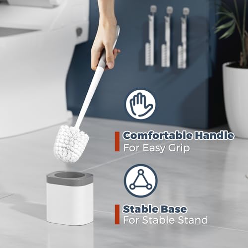 Holaloha Toilet Brush, 3 Pack Toilet Brush and Holder Set Bathroom Accessories, Toilet Bowl Brush and Holder with 3 Crevice Brush for Bathroom, Toilet Scrubber Brush (White)