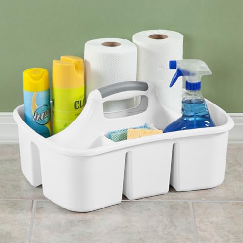 Sterilite 6 Pack Divided Ultra Caddy, Plastic Portable Storage to Hold Bathroom and Cleaning Supplies, White - 5 Large Compartment Organizer