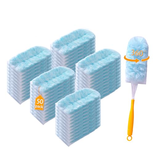 50 Count Duster Refills for Swiffer Dusters with 2 Handle, 360° Heavy Duty Duster for Swiffer Duster Refill,4X Microfibers Disposable Duster Refills Kit for Cleaning Home, Office, Corners, Blinds