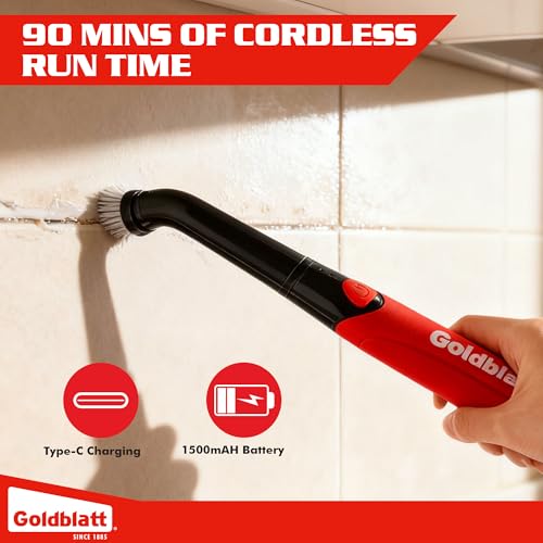 Goldblatt 18-Piece Cordless Electric Spin Scrubber Kit, Handheld Power Brush for Bathroom, Kitchen, Shower, Tile, Grout and Household Surfaces