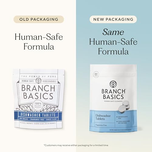 Branch Basics Dishwasher Tablets – 60 Ct | Plastic-Free, Fragrance-Free, Human-Safe, Dishwasher Pods Replacement | Delivers a Powerful Clean Without Harsh Chemicals