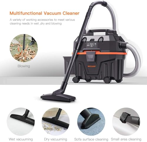 WECLEAN 4 Gallon 5.5 Peak HP Commercial Wet Dry Vacuum Cleaner, Heavy Duty Shop Vac with Blower Function, HEPA Filter, Portable Wet Dry Vac for Garage Car Detailing Construction Cleanup