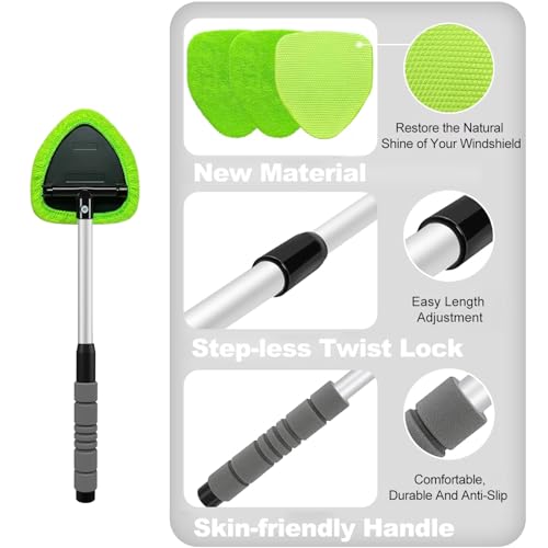 XINDELL Windshield Cleaner Tool – Car Interior Window Cleaning Kit with Extendable Handle & 4 Microfiber Pads, Auto Wiper Inside Windshield Brush for Car & Home Windows