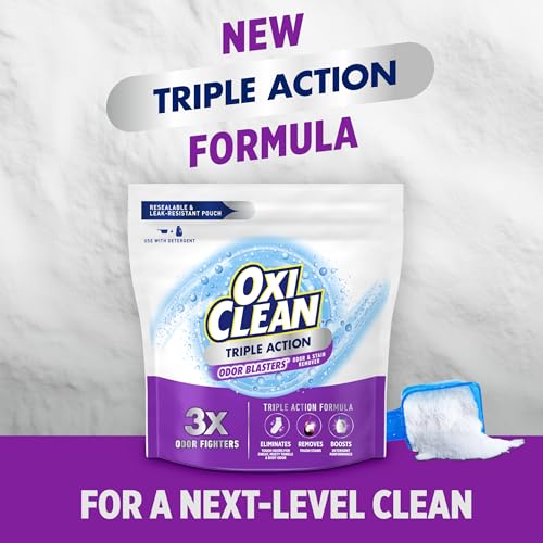 OxiClean Triple Action Odor Blasters Odor and Stain Remover Powder, Use with Detergent, Eliminates Tough Odors and Removes Stains, Color Safe and Chlorine Free, 6.5 lbs