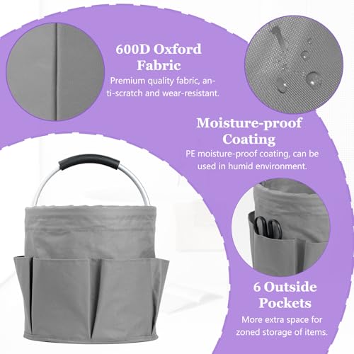 IHOMAGIC 17L Collapsible Cleaning Caddy with Handle, Foldable Cleaning Supply Caddy, Bucket Tool Organizer in 600D Oxford Fabric, Multifunctional Storage Basket for Cleaning, Traveling, Dark Gray