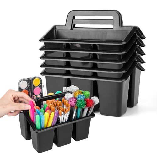 Find Scrapblooms 6 Pack Plastic Classroom Caddy For School,Kidsroom,Pencil Holder,Portable Art Craft Caddy Organizer With Handle,Cleaning Caddy Organization For Shower Room（Black