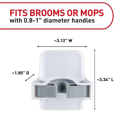 Command Broom Grippers, 2 Hangers and 4 Strips, Damage-Free Mop and Broom Holder Wall Mount, Household Cleaning Tool Organizer for Kitchen, Laundry Room, Closet, Holds up to 4 lb