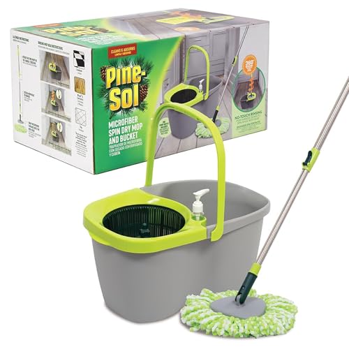 Pine-Sol Spin Mop and Bucket Set - Microfiber Mop Head with Extendable Handle and Easy Wring Bucket - Multi Surface Floor Cleaning System for Wet Mopping