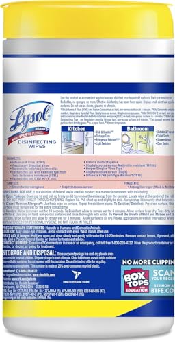 LYSOL Disinfecting Wipes, All Purpose Cleaner, Multi-Surface Antibacterial Cleaning Wipes, Household Cleaning Supplies, Dorm Essentials, Lemon & Lime Blossom Scent, 80 ct. (2 Pack)