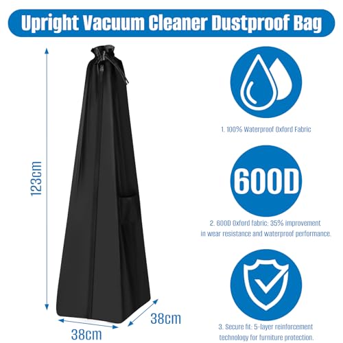 SIRUITON Household Upright vacuum cleaner Storage Bag, Upright vacuum cleaner Protective Cover, dustproof and waterproof,black（ Only Bag）