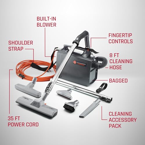 Hoover Commercial PortaPower Lightweight Canister Vacuum Cleaner, Bagged Canister Vac with Attachments, 2-in-1 Vac and Blower, Corded Vacuum Cleaners for Commercial Use