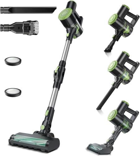PRETTYCARELIFE Cordless Vacuum Cleaner, Lightweight Stick Vacuum Cleaner, 6 in 1, Self-Standing with Powerful Suction, 180° Bendable Wand Rechargeable Cordless Vacuum for Hardwood Floor (Green)
