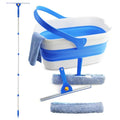Window Cleaning Kit with Collapsible Bucket 3 Gallon, 14" Window Squeegee and 15" Scrubber with 61" Long Handle, Professional Window Washing Kit Cleaner Tool for Home Outdoor Office Commercial Use