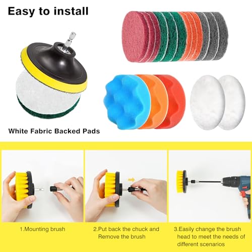ETOUPA 30 Piece Drill Brush Attachments Set, Scrub Pads & Sponge & Wire Brush for Drill, Power Scrubber Brush with Extend Long Attachment, Drill Scrubber Brush Kit for Bathroom, Floor, Car, Grout