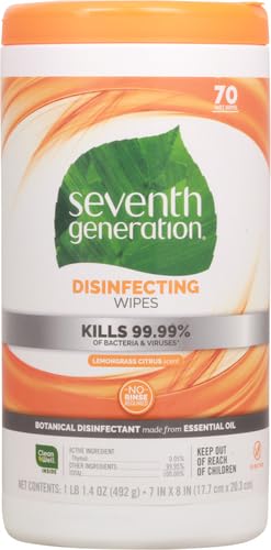 Seventh Generation Disinfecting Multi-Surface Wipes, Lemongrass Citrus Scent, 70 Wipes