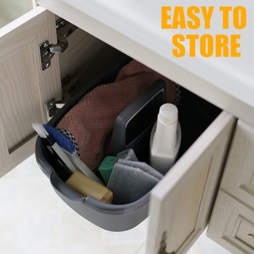 Omirome 2-Pack Large Gray Cleaning Caddy for Cleaning Supplies with Handle - Portable Plastic Tote Organizer for Shower, Bathroom, Kitchen, Under Sink Storage