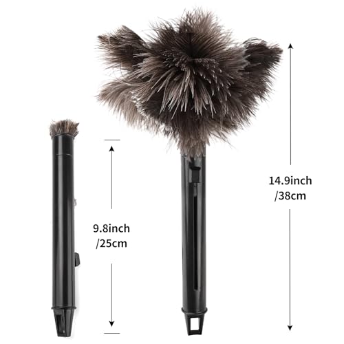 FeelfunFeather Retractable Feather Duster-Genuine Ostrich Feathers,Anti-Static,Reusable Eco-Friendly Handheld Cleaning for Keyboard,Home,Car,Office(10 to 15 Inches) 1 Pack