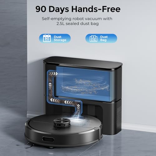 Kilgone Robot Vacuum and Mop Self-Emptying, 6000Pa No-Tangle Suction, LiDAR Multi-Floor Mapping, 90-Day Hands-Free, App, Alexa & Google Assistant for Pet Hair, Carpet & Hard Floor