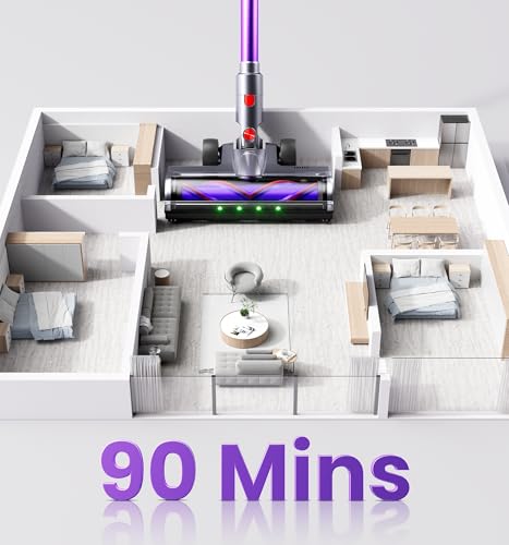 Cordless Vacuum Cleaner,Upgraded 650W 55KPA 90Mins Cordless Stick Vacuum with Smart Display,1.8L Cup,V-Shaped Anti-Tangle Brush,Wall Mount Charging,Self-Standing Vacuum Cleaners for Home,Floor,Carpet