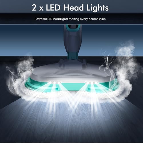 Angtra Scrubbing Steam Mop with Rotating Mop Pads, All-in-One Hard Floor Cleaner with LED Headlights, Steam & Spin Control, 6 Soft Scrub Pads, Swivel Steering, FS07