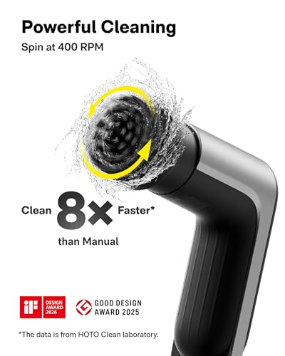 HOTO Grip™ Cordless Electric Spin Scrubber, IPX7 Waterproof, Lightweight at 0.65 lb with 6 Brush Heads, Powerful Cleaning Scrubber, for Bathroom, Kitchen, Tile, Shower