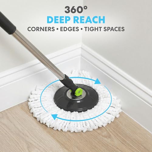 Simpli-Magic 360° Spin Mop and Bucket with Wringer – 3 High-Absorbent Microfiber Washable Heads, Soap Dispenser – Spinning Mop and Bucket Set for All Types Floor Cleaning
