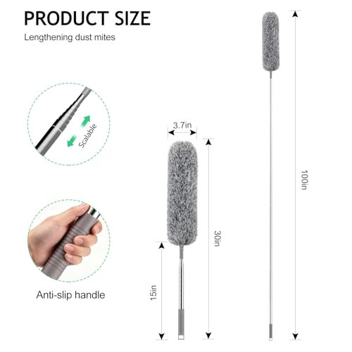 SetSail Extra-Long Dusters with Extension Pole 100-inch for Cleaning, Bendable Microfiber Head Washable Ceiling Fan Duster for High Ceilings, Furniture