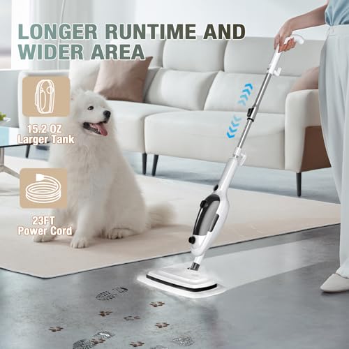 11-in-1 Steam Mop, Powerful Handheld Steam Cleaner for Home with 23FT Cord &15.2 OZ Water Tank, 3 Steam Modes MultiPurpose Steam Mop for Hardwood Floors, Clothes, Tile, Windows, Carpet