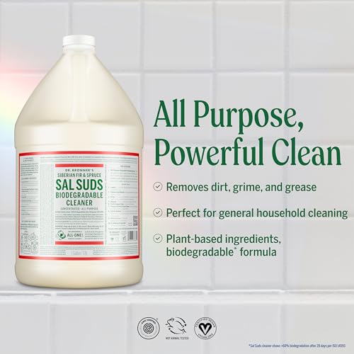Dr. Bronner's Sal Suds Biodegradable Cleaner (Fir & Spruce, 1 Gallon) – All-Purpose Pine Mop Soap & Detergent for Floors, Multi-Purpose Household Formula, Dish Degreaser & Laundry Use