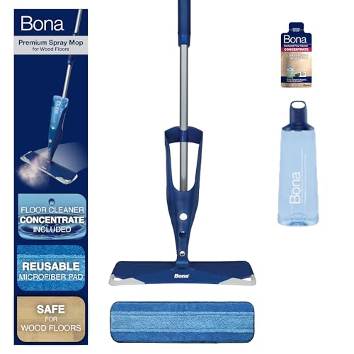 Bona Hardwood Floor Premium Spray Mop - Includes Wood Floor Cleaning Concentrate and Machine Washable Microfiber Cleaning Pad - Dual Zone Cleaning Design for Faster Cleanup