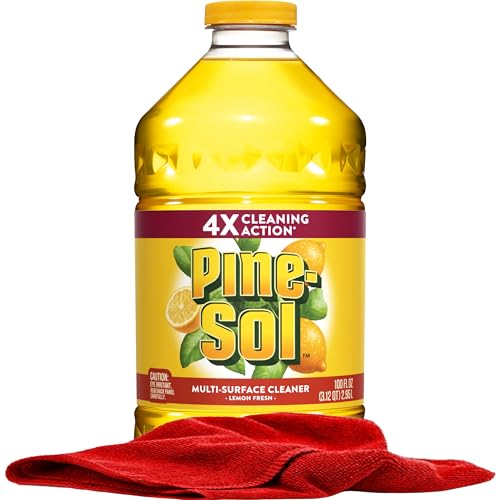 Pine-Sol Multi Surface Cleaner, Lemon Fresh Scent, All Purpose Cleaner and Degreaser for Kitchen and Bathroom, 100 oz Each, Plus Microfiber Cloth
