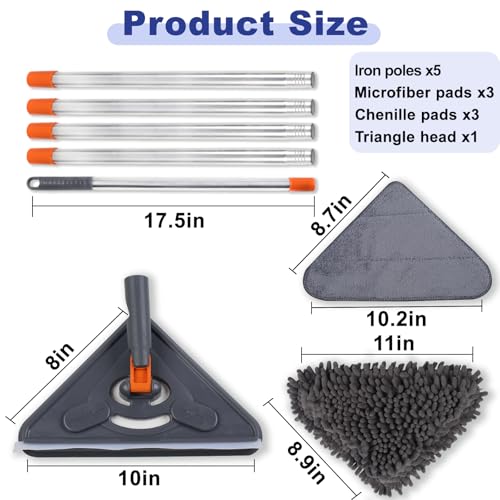 NWGOF Wall Cleaner Mop with 79 Inches Long Handle, 360° Wall Washer Cleaner Tool for Walls/Ceiling Fans/Dust/Baseboard/Floors Clean, Ceiling Cleaner Tool Duster with Squeegee 6 Replacement Pads