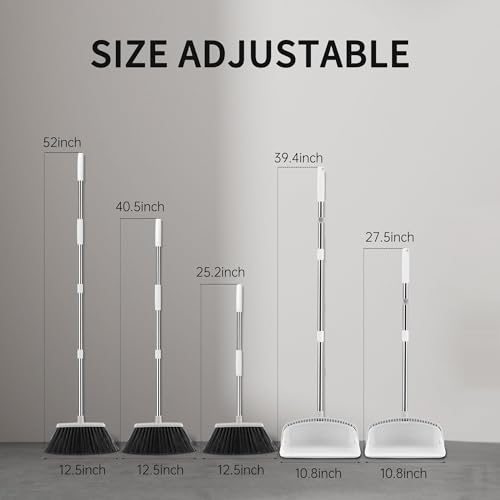 OPTTIDI Broom with Dustpan Combo Set, Hand Broom and Dustpan Set for Sweeping Indoor Angle Broom for Home Office Kitchen Lobby Floor Pet Hair Indoor&Outdoor Cleaning (White&Gray)