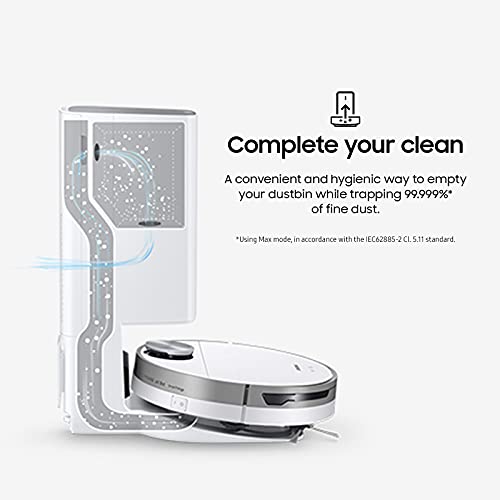 SAMSUNG Jet Bot+ Robot Vacuum Cleaner w/ Clean Station, Automatic Emptying, Precision Cleaning, 5-Layer Filter, Intelligent Power Control for Hardwood Floors, Carpets, Area Rugs, VR30T85513W/AA, White