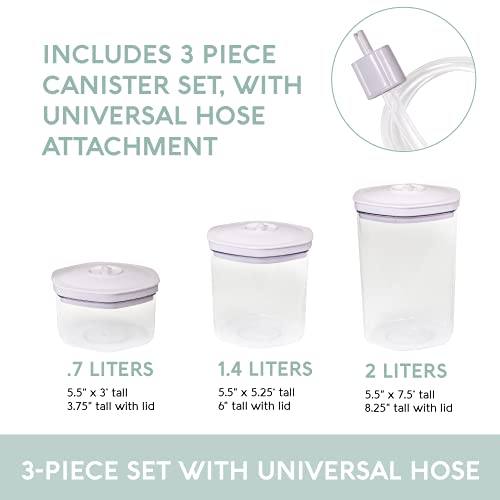 Avid Armor 3 Piece Vacuum Food Container Set for Home Kitchen with Accessory Hose in 2L, 1.4L, and 0.7L Sizes BPA Free