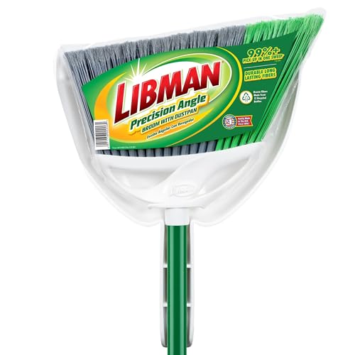 Libman FlexTech Broom with Dustpan Combo Set for Sweeping Indoor and Outdoor Floors, Pet, Dog Hair Broom, 55” Precision Angle Broom, 3 Piece Handle, 11" Wide, 10.25" Wide Dust Pan