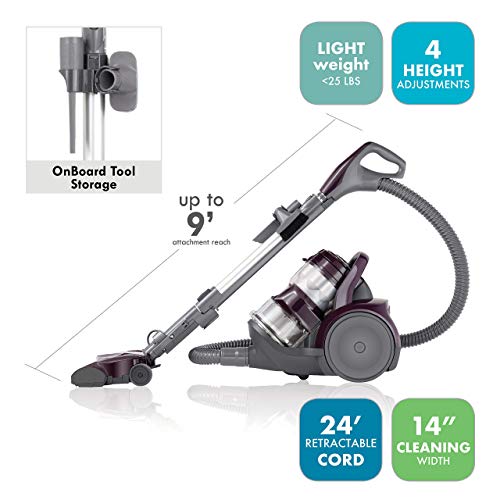 Kenmore 22614 Pet Friendly Lightweight Bagless Compact Canister Vacuum with Pet Powermate, HEPA, Extended Telescoping Wand, Retractable Cord and 2 Cleaning Tools-Purple