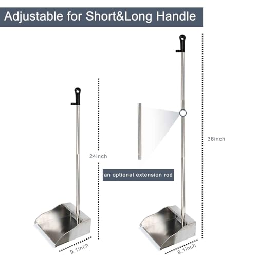 Stainless Steel Dustpan Metal Dustpan with Handle Heavy Duty Dust Pan Upright Dust Pan for Home Office Lobby