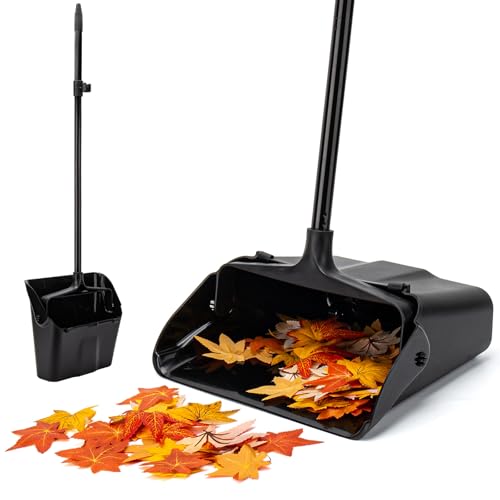 Dustpan with Long Handle, 37’’ Upright Dust Pan, Heavy Duty Standing up Dustpans for Indoor, Outdoor, Home, Office, Commercial, Industrial, Shop
