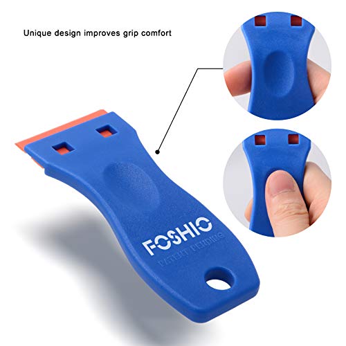 FOSHIO Plastic Razor Blade Scraper Include 2PCS Scraper Tool and 100PCS Blades for Gasket Remover, Labels Decal and Adhesive Remover for Windows and Glass