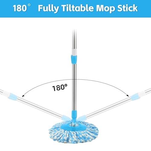 Spin Mop Replacement Handle, 47.6-Inch 360 Degrees Rotating Telescopic Stick with Robust Reinforced Plastic Disc for Bucket Cleaning System (Blue)
