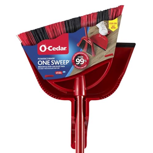 O-Cedar One Sweep Broom & Step-On Dustpan Set | Patented Wave Bristles Remove Over 99% of Dirt in One Pass | Lightweight & Quiet for Pet-Friendly Cleaning