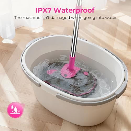 Cordless Electric Mop, Electric Spin Mop with Water Sprayer, Powerful Floor Cleaner, 300ml Tank Self-Propelled for Hardwood & Tile, Adjustable Handle, 2500mAh Long-Lasting Battery, Pink