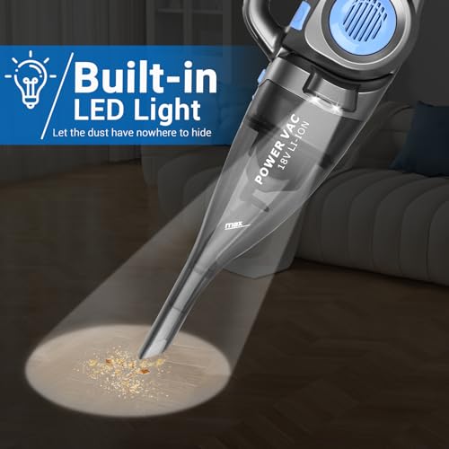 DEKOPRO 22V Upgraded Handheld Vacuum – Cordless & Rechargeable Car Vacuum Cleaner with LED Light, Strong Suction Mini Vacuum for Pet Hair & Dust, Includes Multi Nozzles for Wet/Dry Cleaning