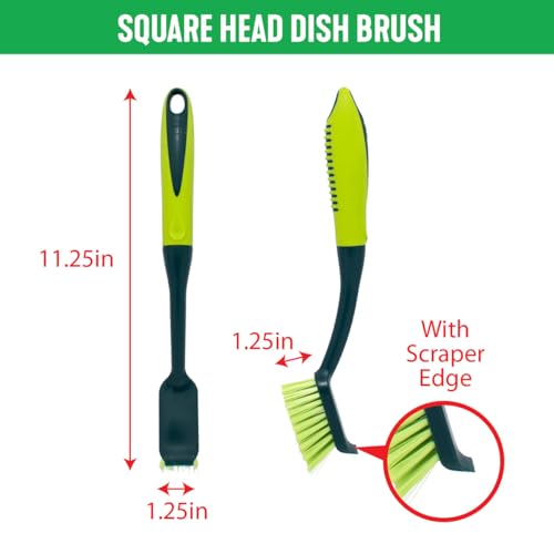 Pine-Sol Scrub Brush Set - Long Handle Cleaning Brushes with Heavy Duty Bristles and Comfort Grip - Scrubbers for Kitchen, Household, and Dishwashing, 5 Pieces