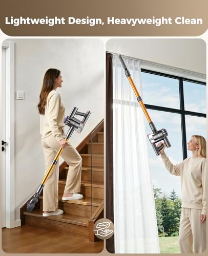 SVHT Cordless Vacuum Cleaner, 500W 45KPA Stick Vacuum Cleaners for Home, 45 Mins Lightweight Vac, Anti-Tangle, Rechargeable Battery for Home, Carpets,Pet Hair,Hardwood Floors,Car, Sofa, Stairs