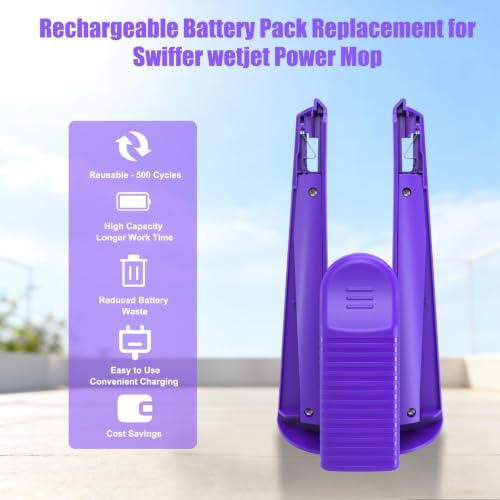 PTOOMLE Rechargeable Replacement for Swiffer Wet Jet Battery Pack, 2.5Ah High Power Battery with Charging Port (500 Cycles)
